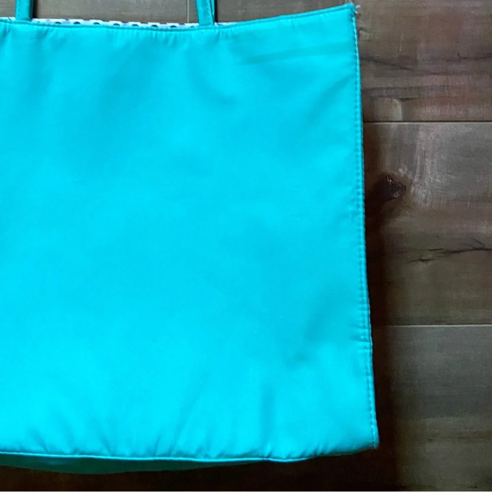 Lancome Tote Bag in Turquoise with Black and White Polka Dot Lining